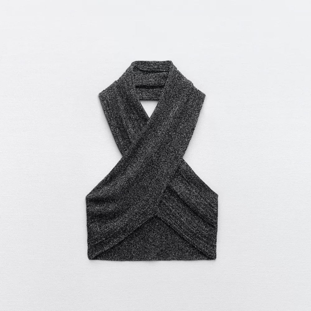 Metallic Cross-Front Knit Top